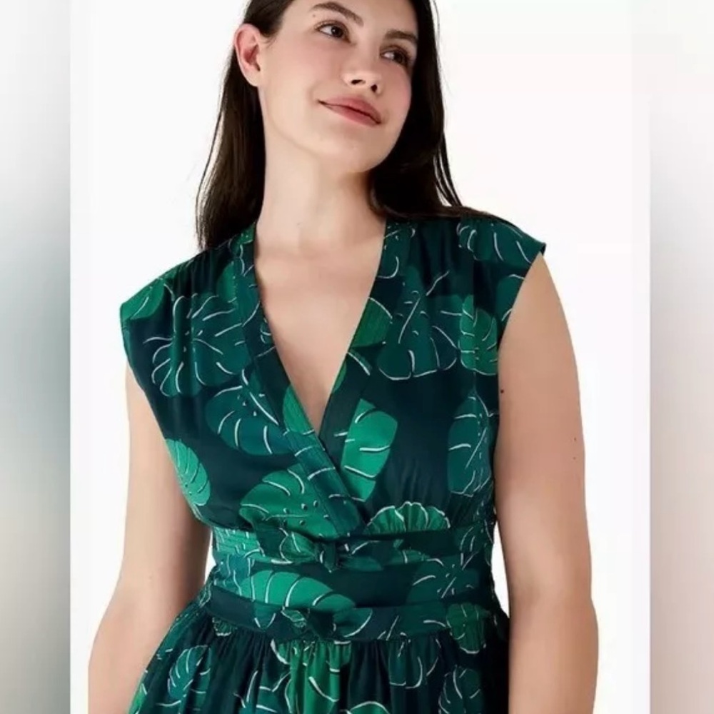 Kate Spade Monstera Leaves Poplin Bow Dress